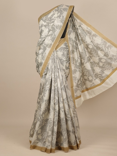 

Pothys Grey & Cream-Coloured Abstract Printed Pure Silk Dabu Saree