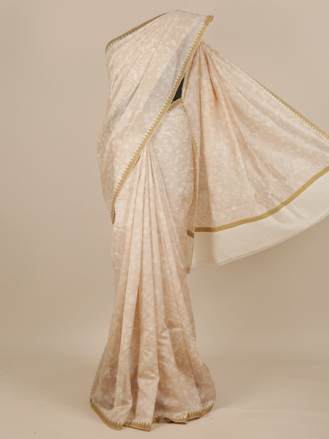 

Pothys Off White & Gold Floral Printed Pure Silk Dabu Saree