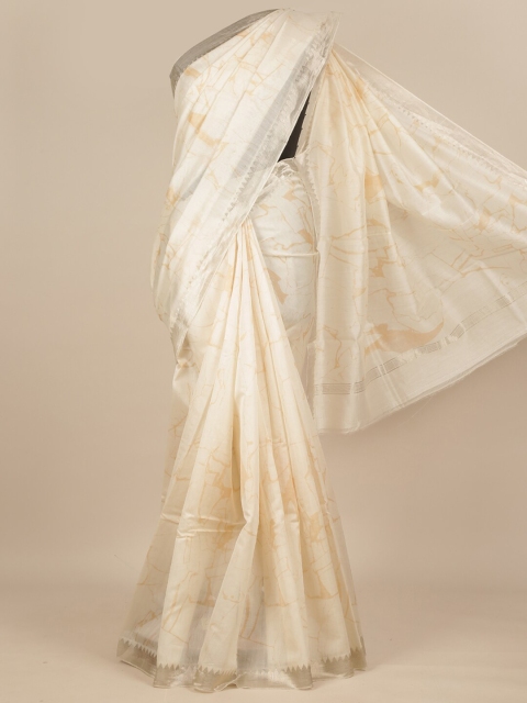 

Pothys Cream-Coloured Floral Zari Pure Silk Dabu Saree