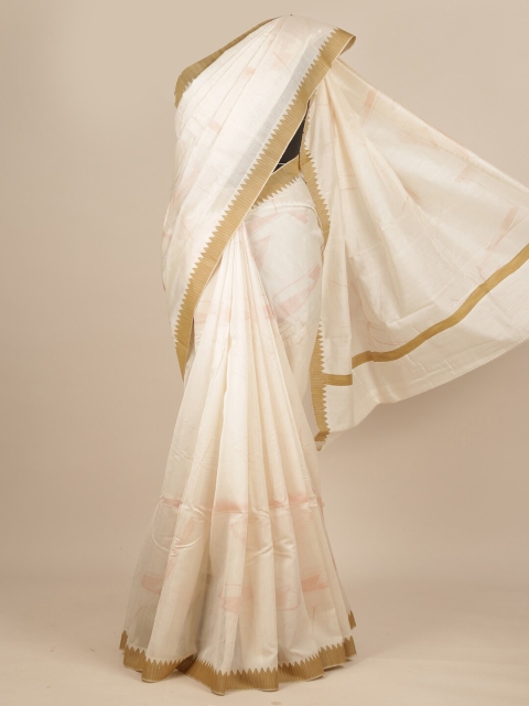

Pothys Off White & Gold-Toned Pure Silk Dabu Saree