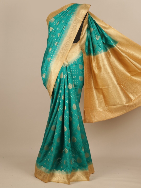 

Pothys Teal & Yellow Ethnic Motifs Pure Georgette Muga Saree