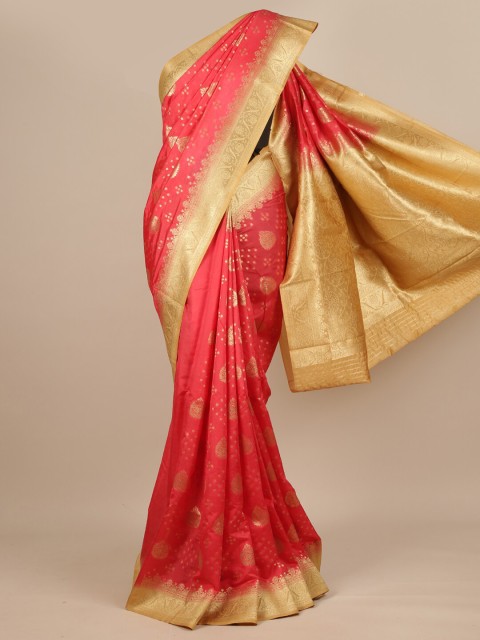 

Pothys Pink & Gold-Toned Ethnic Motifs Zari Pure Georgette Muga Saree