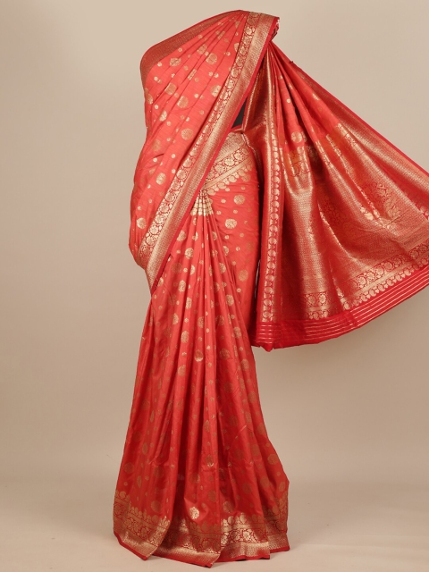 

Pothys Red & Gold-Toned Ethnic Motifs Zari Pure Georgette Muga Saree
