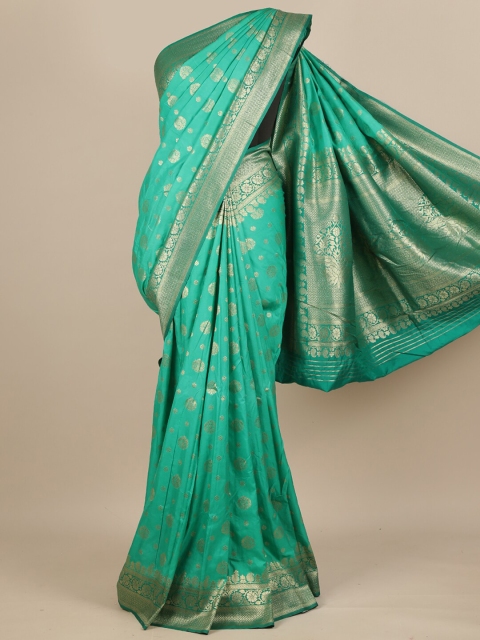 

Pothys Sea Green & Gold-Toned Ethnic Motifs Zari Pure Georgette Muga Saree
