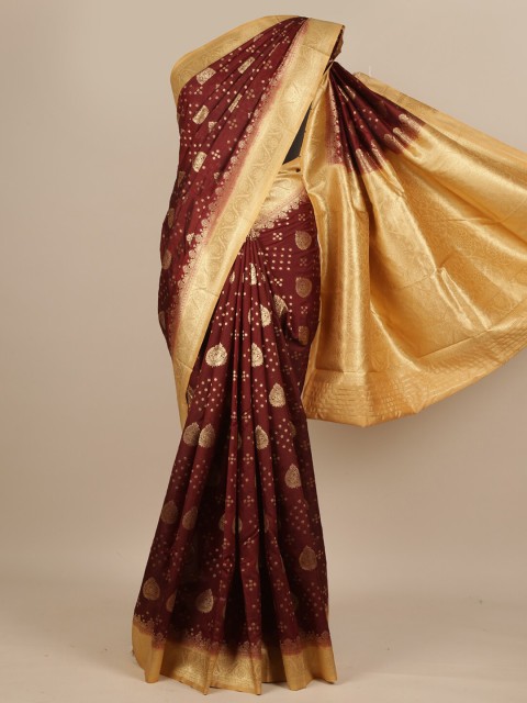 

Pothys Maroon & Gold Ethnic Motifs Zari Pure Silk Muga Saree