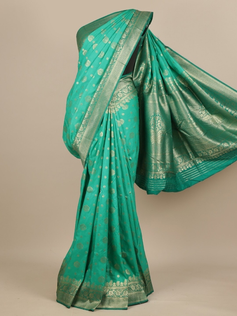 

Pothys Sea Green & Silver-Toned Ethnic Motifs Zari Pure Silk Muga Saree