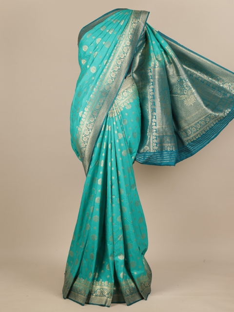 

Pothys Blue & Silver Woven Design Zari Pure Silk Muga Saree