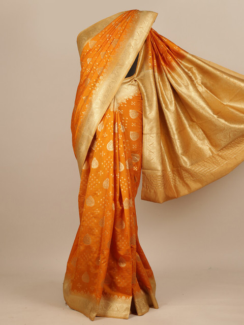 

Pothys Mustard & Gold-Toned Woven Design Pure Georgette Muga Saree