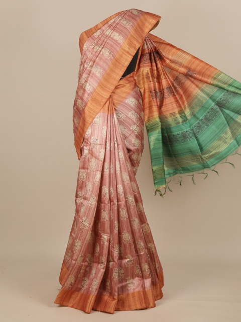 

Pothys Pink & White Floral Batik Pure Silk Saree