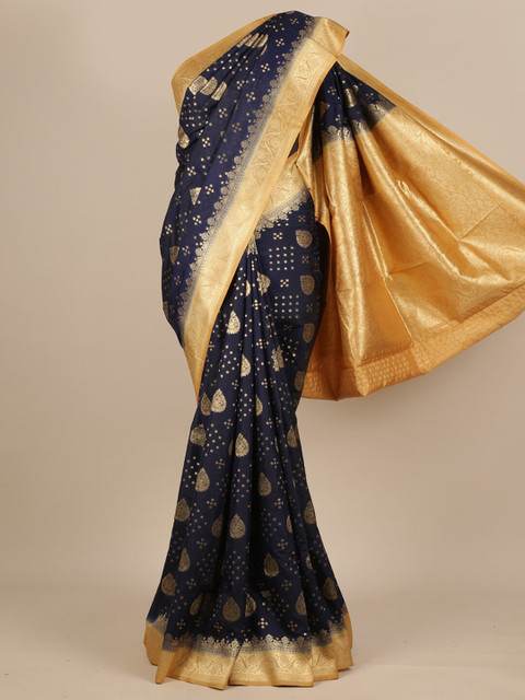 

Pothys Blue & Gold-Toned Ethnic Motifs Zari Pure Silk Muga Saree