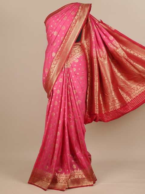 

Pothys Pink & Gold-Toned Ethnic Motifs Zari Pure Georgette Muga Saree