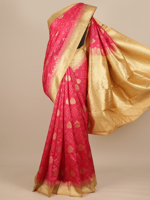 

Pothys Pink & Gold Ethnic Motifs Zari Pure Silk Muga Saree