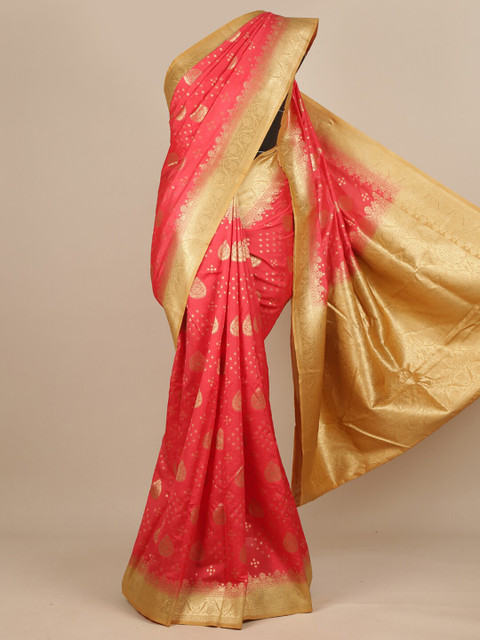 

Pothys Pink & Gold-Coloured Ethnic Motifs Zari Woven Design Pure Silk Muga Saree