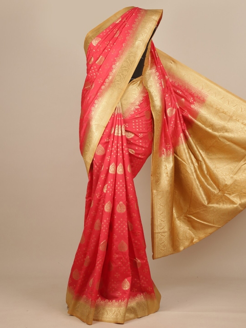

Pothys Peach-Coloured & Gold-Toned Ethnic Motifs Pure Georgette Muga Saree