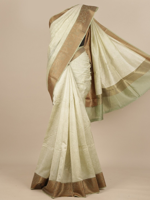 

Pothys Off White & Sea Green Floral Printed Pure Silk Dabu Saree