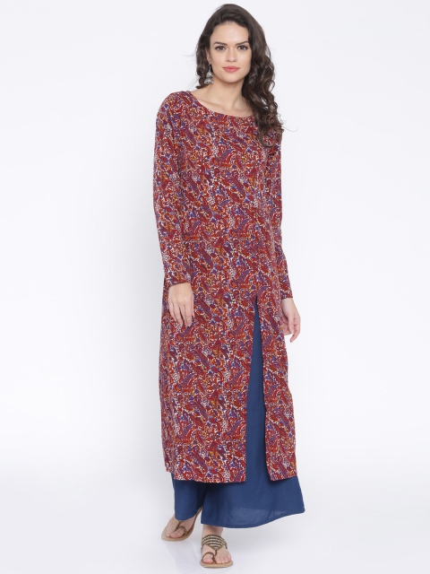 

Anouk Women Maroon & Blue Printed A-Line Kurta