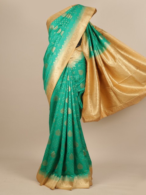 

Pothys Green & Gold-Toned Ethnic Motifs Zari Pure Georgette Muga Saree