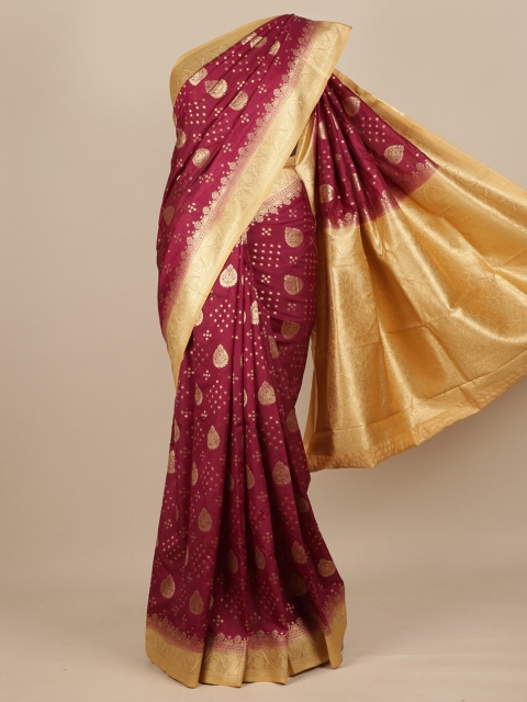 

Pothys Maroon & Gold-Toned Ethnic Motifs Zari Pure Georgette Muga Saree