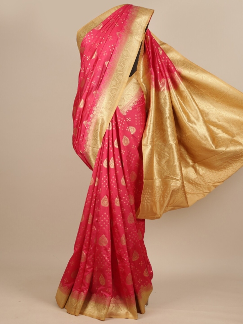 

Pothys Pink & Gold-Coloured Ethnic Motifs Zari Woven Design Pure Silk Muga Saree