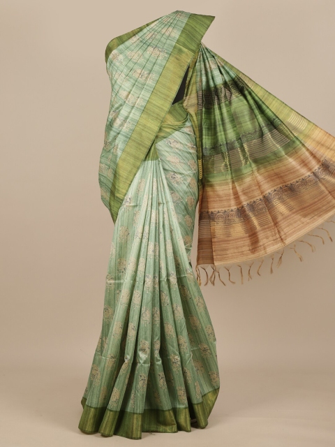 

Pothys Green & Beige Batik Printed Zari Pure Silk Saree