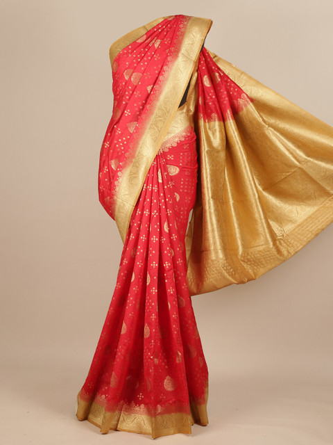 

Pothys Red & Gold-Coloured Ethnic Motifs Zari Woven Design Pure Silk Muga Saree