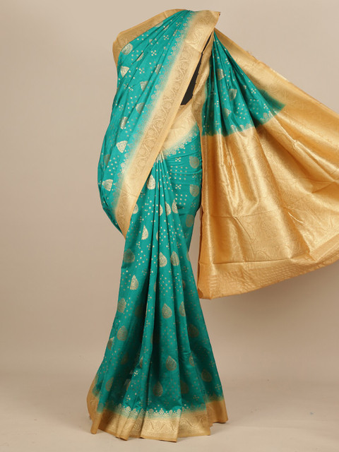 

Pothys Sea Green & Gold-Toned Ethnic Motifs Zari Pure Georgette Muga Saree
