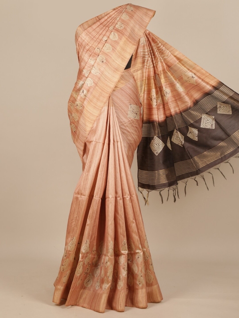 

Pothys Copper & Cream-Coloured Batik Printed Pure Silk Saree