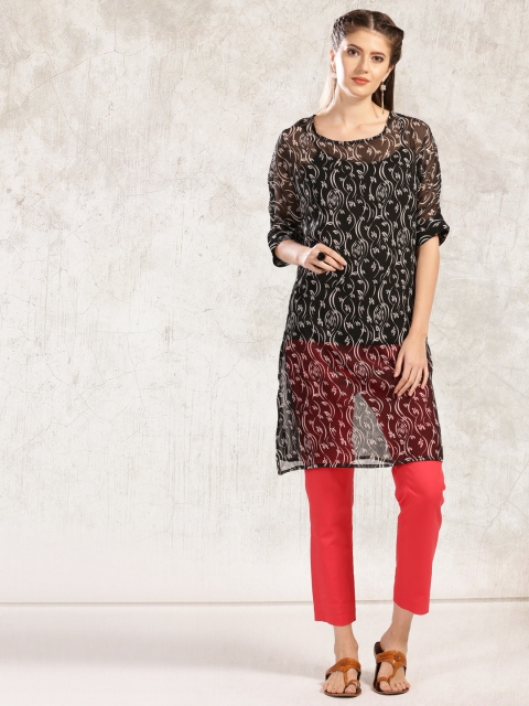 

Anouk Women Black Printed Straight Kurta