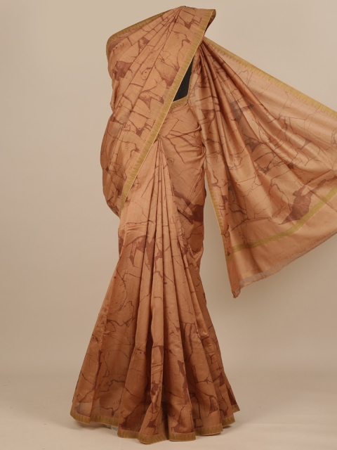 

Pothys Brown Printed Pure Silk Dabu Saree