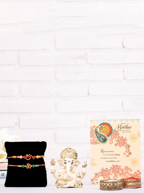 

Archies Red & Gold-Toned 5-Pieces Rakhi Gift Set