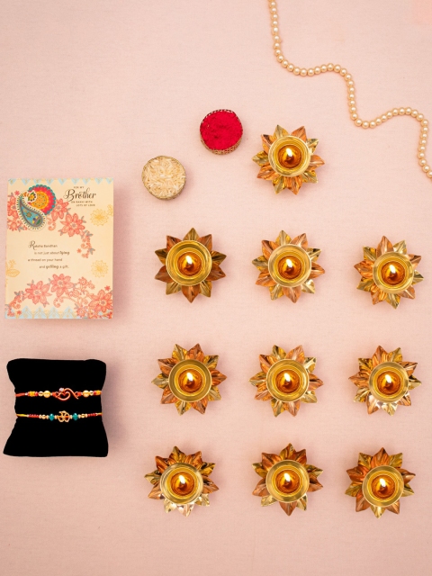 

Archies Red & Gold-Toned 14-Pieces Rakhi Gift Set