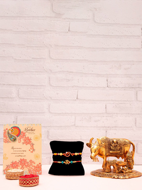 

Archies Red & Gold-Toned 5-Pieces Rakhi Gift Set