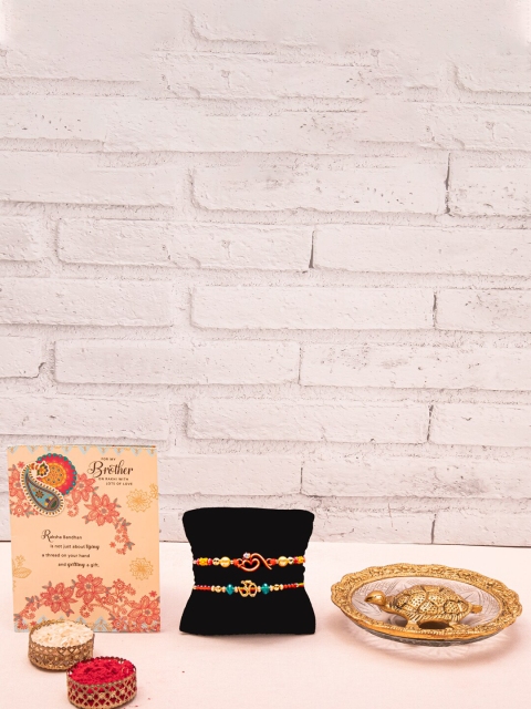 

Archies Red & Gold-Toned 5-Pieces Rakhi Gift Set