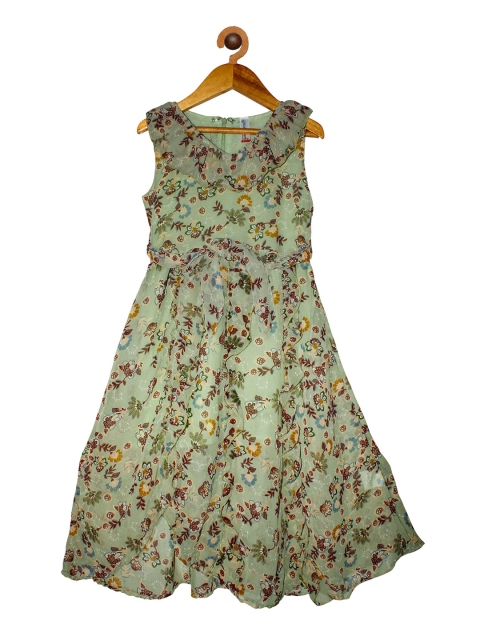 

KiddoPanti Green Floral Georgette Maxi Dress