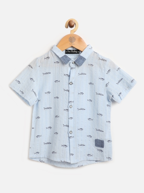 

One Friday Boys Blue Printed Casual Shirt