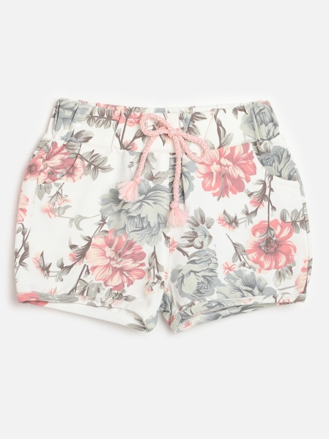 

One Friday Girls White Floral Printed Mid-Rise Regular Shorts