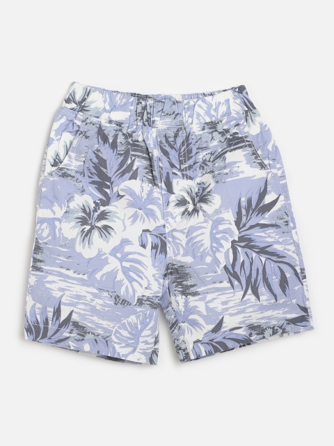 

One Friday Boys Blue Floral Printed Mid-Rise Regular Shorts