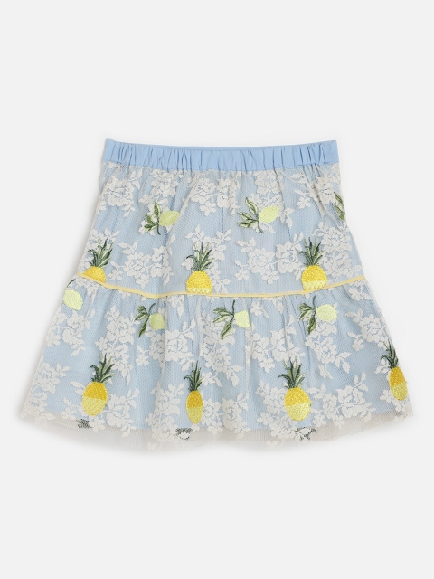 

One Friday Girls Blue & White Self-Design Flared Mini Skirt