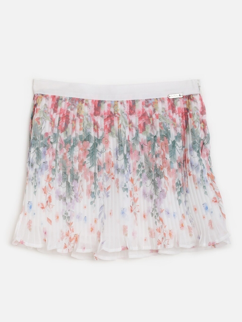 

One Friday Girls Off White & Pink Floral Printed Flared Skirt