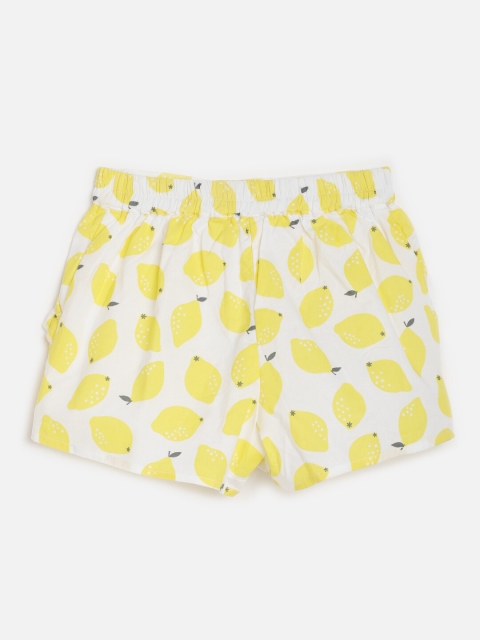 

One Friday Girls Yellow Conversational Printed Mid-Rise Regular Shorts