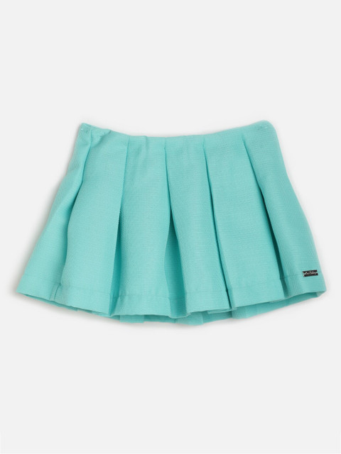 

One Friday Girls Sea-Green Self-Design Pleated A-Line Skirt