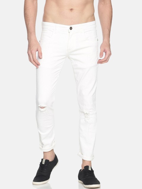 

Chennis Men White Slim Fit Slash Knee Jeans
