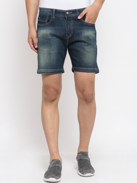 

FEVER Men Blue Washed Slim Fit Mid-Rise Denim Shorts