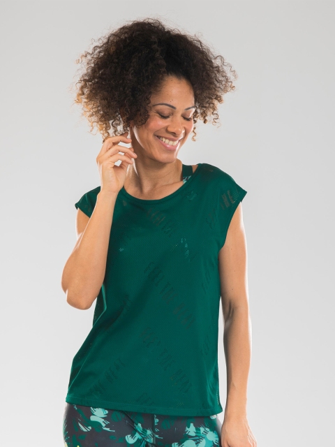 

Domyos By Decathlon Women Green Typography Moisture Wicking Fitness Dance T-Shirt