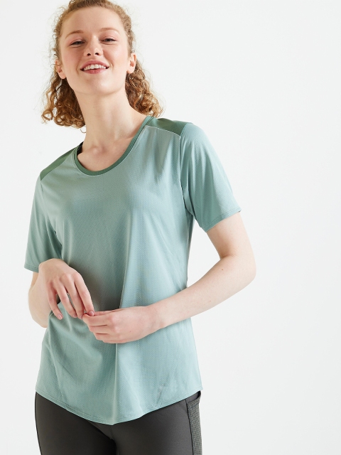 

Domyos By Decathlon Women Green Moisture Wicking Training or Gym T-shirt