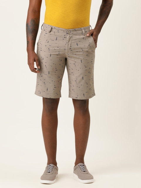 

IVOC Men Beige Printed Slim Fit Mid-Rise Regular Shorts