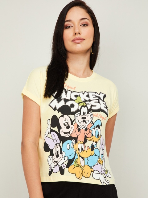 

Ginger by Lifestyle Women Yellow & Black Mickey & Friends Printed Extended Sleeves T-shirt
