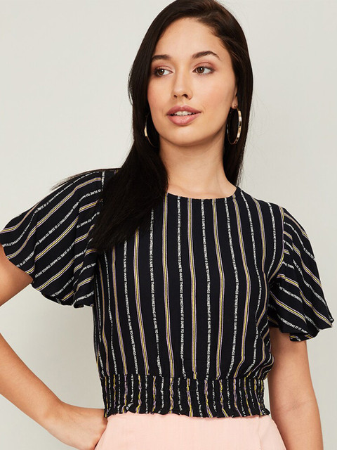 

Ginger by Lifestyle Black Striped Flared Sleeve Blouson Top