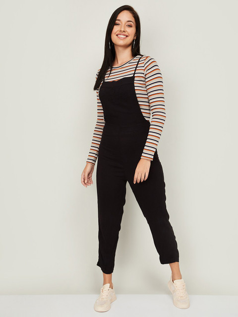 

Ginger by Lifestyle Women Black Solid Dungarees