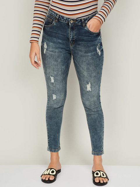 

Ginger by Lifestyle Women Blue Skinny Fit Mildly Distressed Heavy Fade Jeans